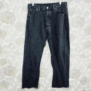 Levi's 501 Men's Size 32x27 Black Button Fly Jeans ** Cut off hem**